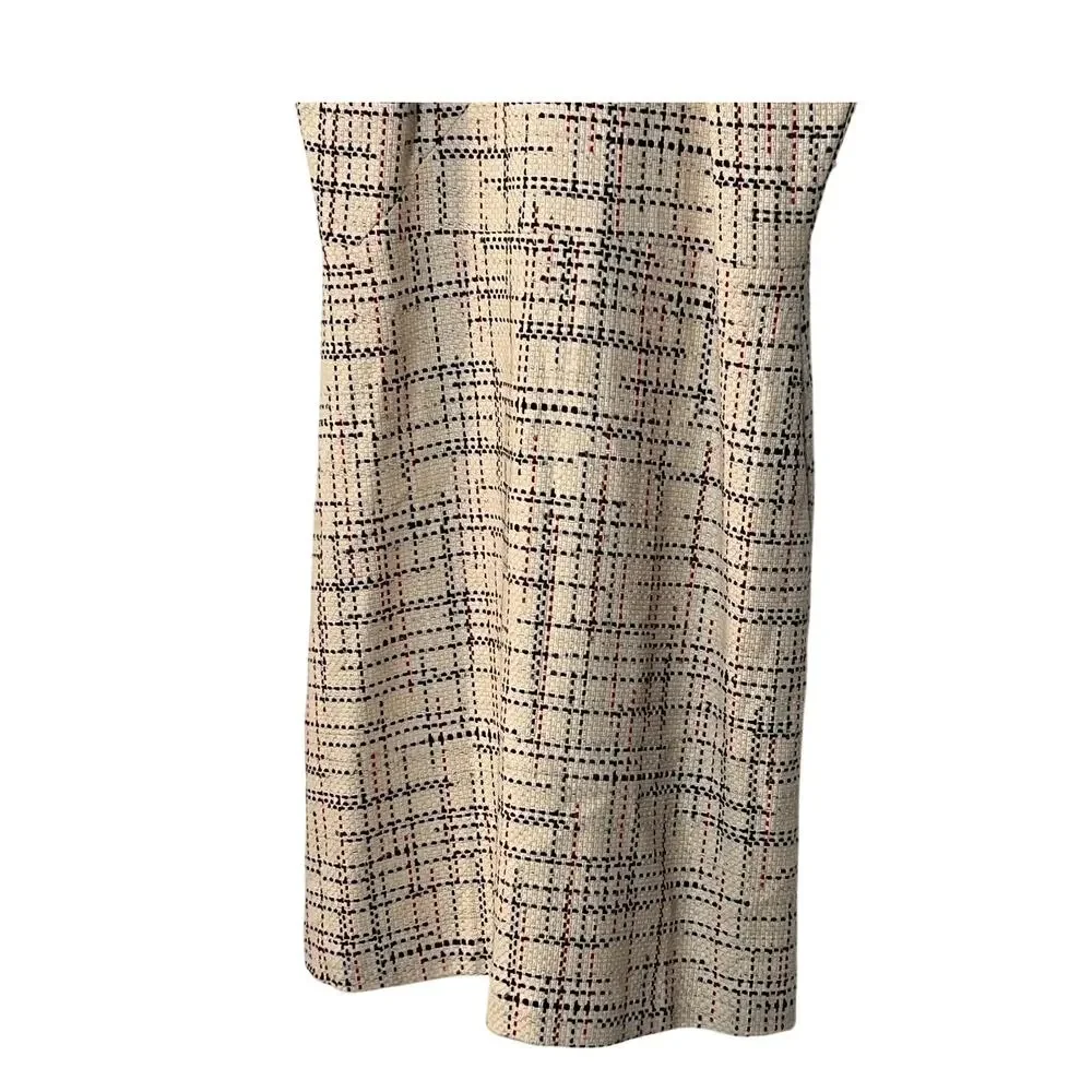BANANA REPUBLIC WOMENS 14 TWEED CROSS FRONT DRESS CREAM RED BLUE NEW